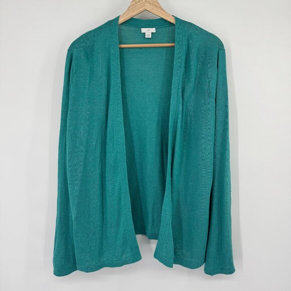 J. Jill Womens Teal Open Front Cardigan sweater size XL linen blend - Picture 2 of 14